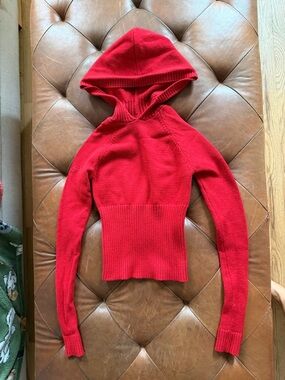 Frankie’s bikinis Red Hooded Rib-Waist Women's Sweater